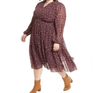 Lane Bryant women’s plus Blouson-Sleeve belle floral Tiered Midi Dress 22/24